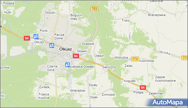 mapa Olewin gmina Olkusz, Olewin gmina Olkusz na mapie Targeo