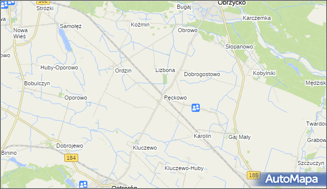 mapa Pęckowo gmina Obrzycko, Pęckowo gmina Obrzycko na mapie Targeo