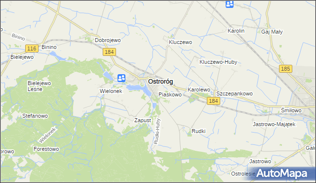 mapa Piaskowo gmina Ostroróg, Piaskowo gmina Ostroróg na mapie Targeo