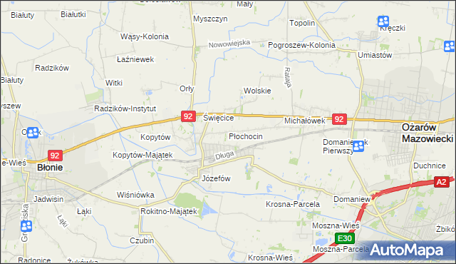 mapa Płochocin gmina Ożarów Mazowiecki, Płochocin gmina Ożarów Mazowiecki na mapie Targeo