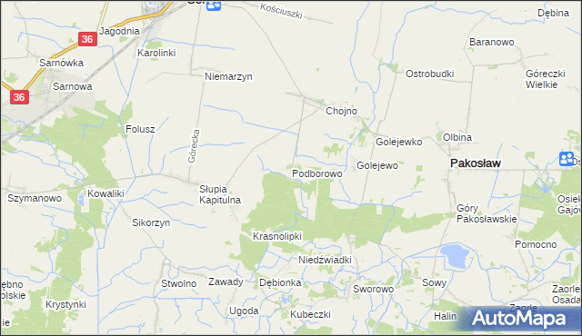 mapa Podborowo gmina Pakosław, Podborowo gmina Pakosław na mapie Targeo