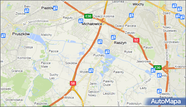 mapa Puchały gmina Raszyn, Puchały gmina Raszyn na mapie Targeo