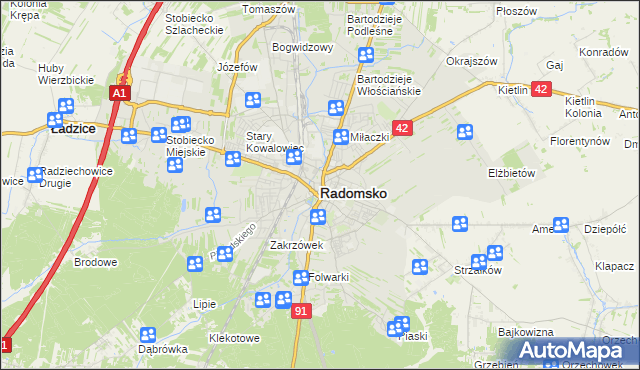 mapa Radomsko, Radomsko na mapie Targeo