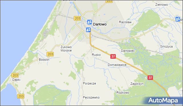 mapa Rusko gmina Darłowo, Rusko gmina Darłowo na mapie Targeo