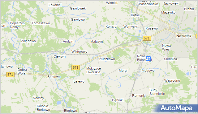 mapa Ruszkowo gmina Nasielsk, Ruszkowo gmina Nasielsk na mapie Targeo