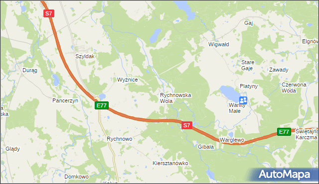 mapa Rychnowska Wola, Rychnowska Wola na mapie Targeo