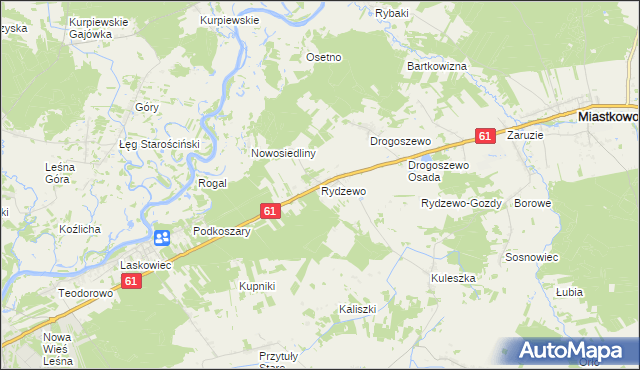 mapa Rydzewo gmina Miastkowo, Rydzewo gmina Miastkowo na mapie Targeo