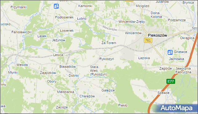 mapa Rykoszyn, Rykoszyn na mapie Targeo