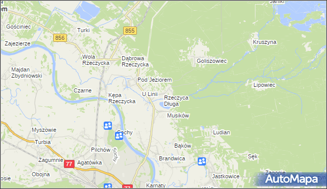 mapa Rzeczyca Długa, Rzeczyca Długa na mapie Targeo