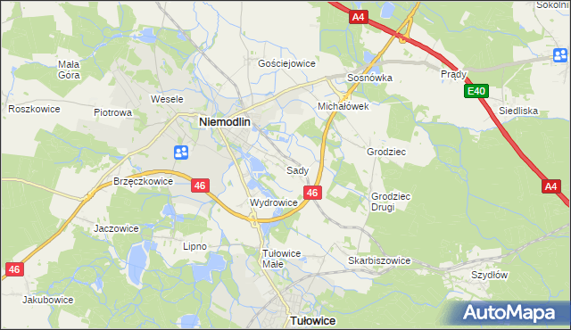 mapa Sady gmina Niemodlin, Sady gmina Niemodlin na mapie Targeo