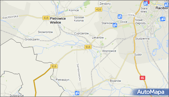 mapa Samborowice gmina Pietrowice Wielkie, Samborowice gmina Pietrowice Wielkie na mapie Targeo