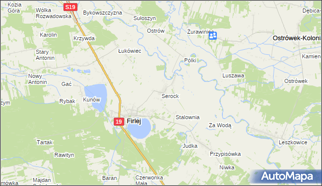 mapa Serock gmina Firlej, Serock gmina Firlej na mapie Targeo