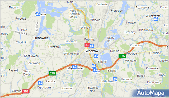 mapa Skoczów powiat cieszyński, Skoczów powiat cieszyński na mapie Targeo