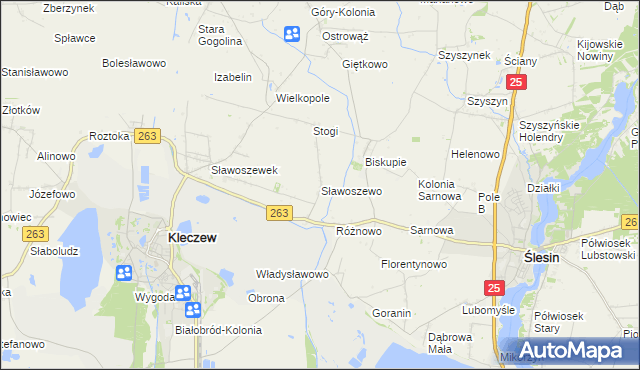 mapa Sławoszewo gmina Kleczew, Sławoszewo gmina Kleczew na mapie Targeo