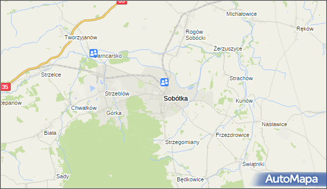 mapa Sobótka powiat wrocławski, Sobótka powiat wrocławski na mapie Targeo