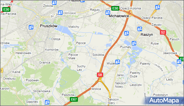 mapa Sokołów gmina Michałowice, Sokołów gmina Michałowice na mapie Targeo