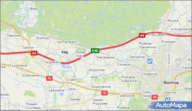 mapa Stanisławice gmina Bochnia, Stanisławice gmina Bochnia na mapie Targeo