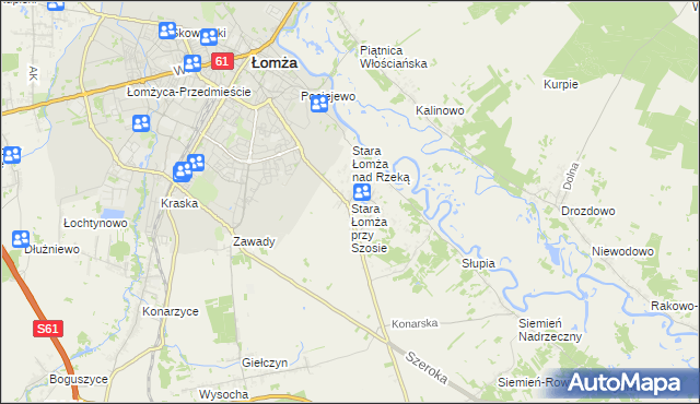 mapa Stara Łomża przy Szosie, Stara Łomża przy Szosie na mapie Targeo