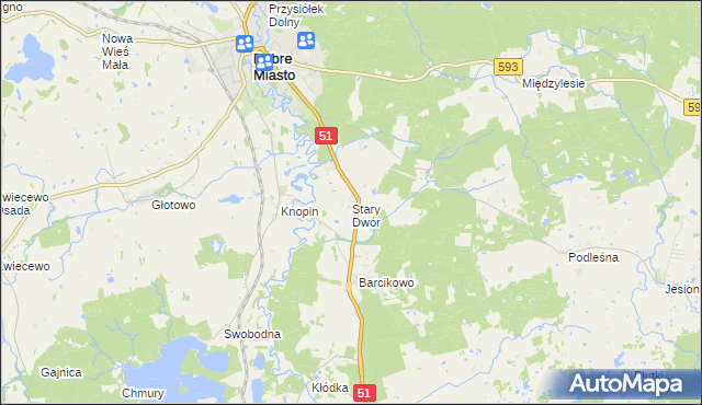 mapa Stary Dwór gmina Dobre Miasto, Stary Dwór gmina Dobre Miasto na mapie Targeo