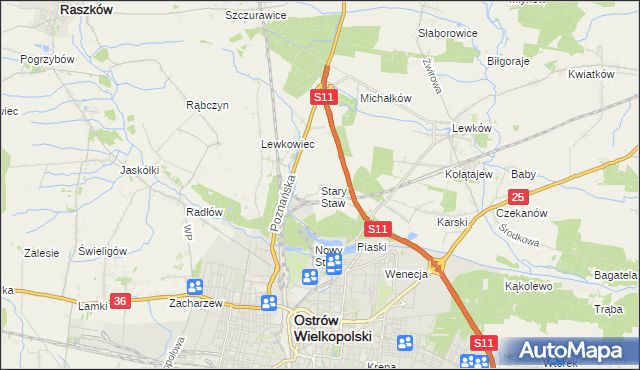 mapa Stary Staw gmina Ostrów Wielkopolski, Stary Staw gmina Ostrów Wielkopolski na mapie Targeo