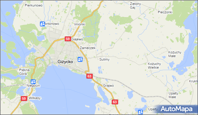 mapa Sulimy gmina Giżycko, Sulimy gmina Giżycko na mapie Targeo