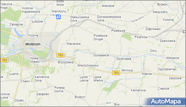 mapa Sulisławice gmina Wolbrom, Sulisławice gmina Wolbrom na mapie Targeo