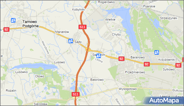 mapa Swadzim gmina Tarnowo Podgórne, Swadzim gmina Tarnowo Podgórne na mapie Targeo
