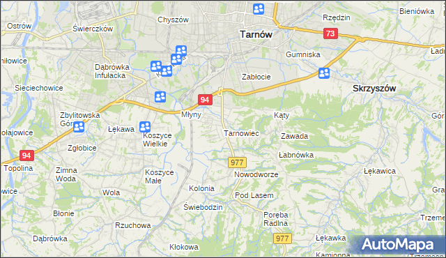 mapa Tarnowiec gmina Tarnów, Tarnowiec gmina Tarnów na mapie Targeo