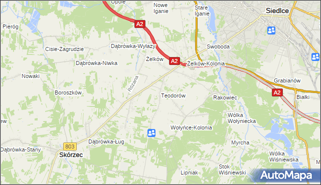 mapa Teodorów gmina Skórzec, Teodorów gmina Skórzec na mapie Targeo