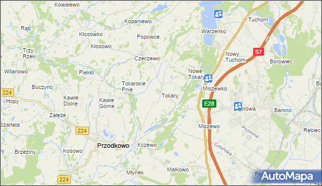 mapa Tokary gmina Przodkowo, Tokary gmina Przodkowo na mapie Targeo