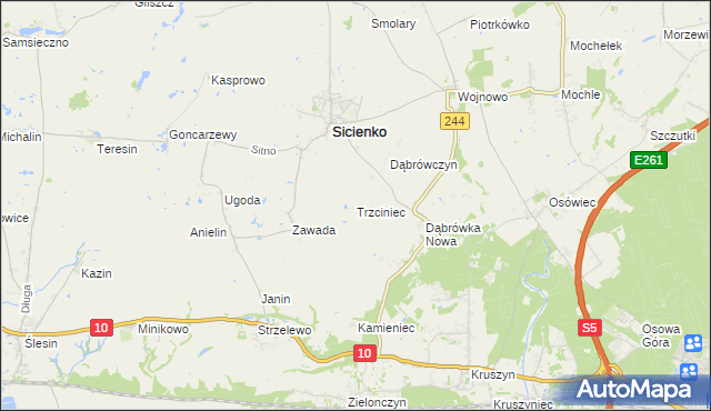 mapa Trzciniec gmina Sicienko, Trzciniec gmina Sicienko na mapie Targeo