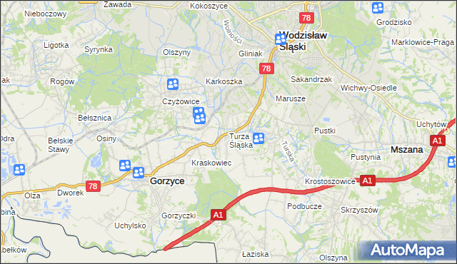 mapa Turza Śląska, Turza Śląska na mapie Targeo