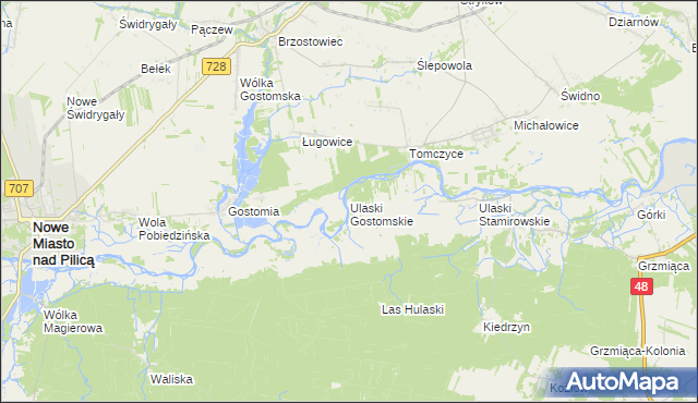 mapa Ulaski Gostomskie, Ulaski Gostomskie na mapie Targeo