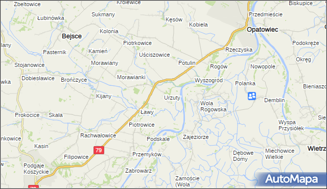mapa Urzuty gmina Opatowiec, Urzuty gmina Opatowiec na mapie Targeo