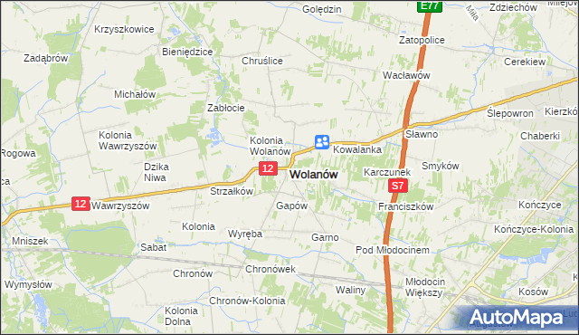 mapa Wolanów powiat radomski, Wolanów powiat radomski na mapie Targeo