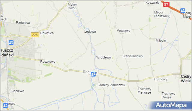 mapa Wróblewo gmina Suchy Dąb, Wróblewo gmina Suchy Dąb na mapie Targeo