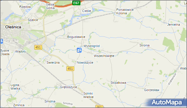 mapa Wszechświęte gmina Oleśnica, Wszechświęte gmina Oleśnica na mapie Targeo