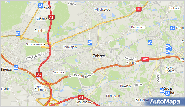 mapa Zabrza, Zabrze na mapie Targeo