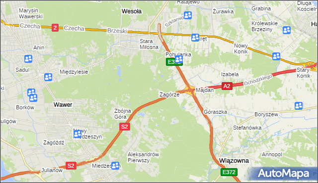 mapa Zagórze gmina Wiązowna, Zagórze gmina Wiązowna na mapie Targeo