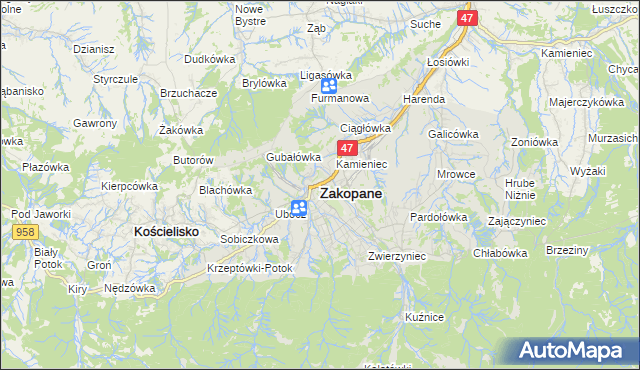 mapa Zakopanego, Zakopane na mapie Targeo