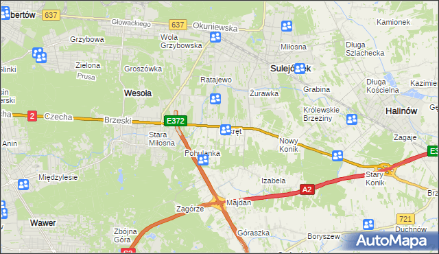 mapa Zakręt gmina Wiązowna, Zakręt gmina Wiązowna na mapie Targeo