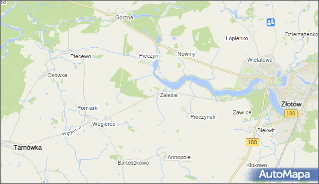 mapa Zalesie gmina Złotów, Zalesie gmina Złotów na mapie Targeo