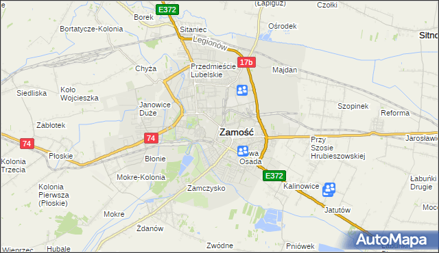 mapa Zamościa, Zamość na mapie Targeo