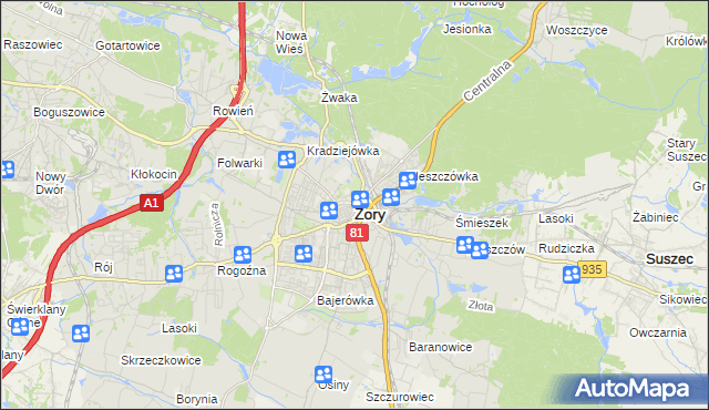 mapa Żor, Żory na mapie Targeo