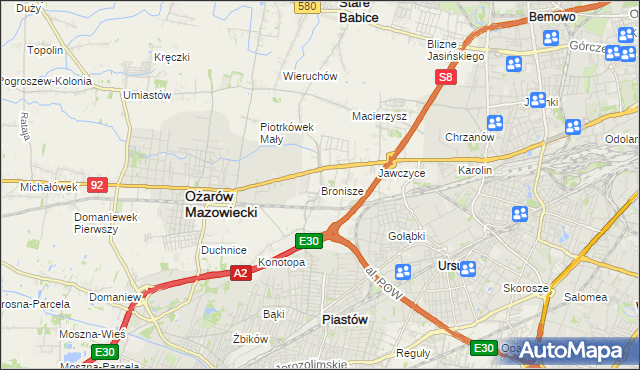 mapa Bronisze gmina Ożarów Mazowiecki, Bronisze gmina Ożarów Mazowiecki na mapie Targeo