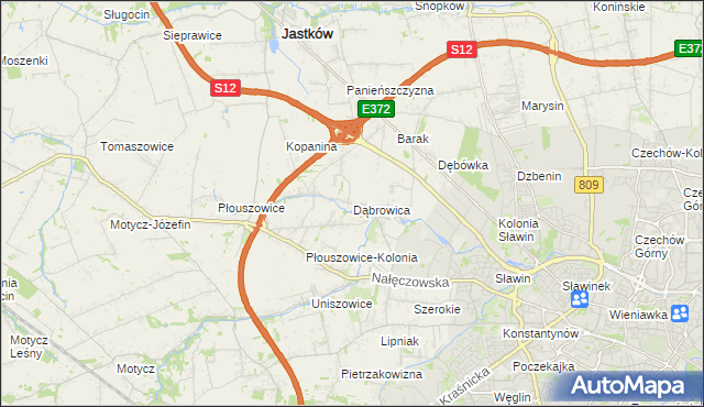 mapa Dąbrowica gmina Jastków, Dąbrowica gmina Jastków na mapie Targeo