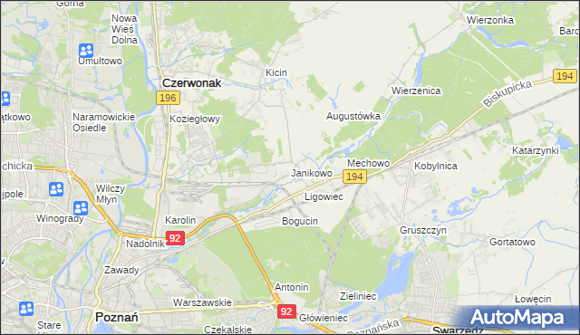 mapa Janikowo gmina Swarzędz, Janikowo gmina Swarzędz na mapie Targeo