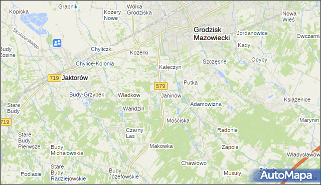 mapa Janinów gmina Grodzisk Mazowiecki, Janinów gmina Grodzisk Mazowiecki na mapie Targeo