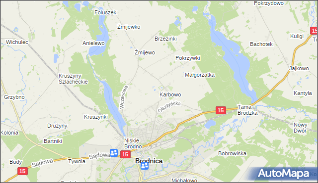 mapa Karbowo gmina Brodnica, Karbowo gmina Brodnica na mapie Targeo