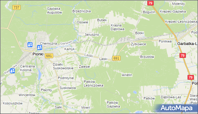 mapa Laski gmina Pionki, Laski gmina Pionki na mapie Targeo